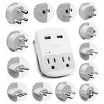 International Plug Adapter Kit, Ceptics World Safest Grounded 13 Adaptor Set Dual USB Ports - Travel Anywhere - Business Use - Perfect for Laptops, Cell Phones, Chargers - Surge Protection