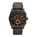 Fossil Watch for Men Machine, Quartz Chronograph Movement, 42 mm Brown Stainless Steel Case with a Genuine Leather Strap, FS4656