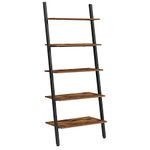 VASAGLE Industrial Style Ladder Bookcase Bookcase Storage Unit 5 Tier Tilted Shelf for Living Room Kitchen Office Steel Frame Stable Rustic Brown LLS46BX