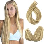 GOO GOO Tape in Hair Extensions Human Hair, 16/22 Light Blonde Highlighted Golden Blonde, 20inch 50g 20pcs, Thick Ends Straight Seamless Tape in, Invisible Tape in Hair Extensions Human Hair