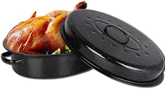 Letschef Roasting Pan 18.3 inch Roaster Pan Set Enamel Oven Roaster Pan with Lid for Turkey Chicken Cookware