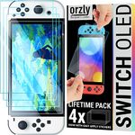 Orzly Glass Screen Protector for Nintendo Switch OLED 2024 Console Accessories (Pack of 4) - Tempered Glass Life time Edition