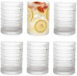 ZOOFOX Set of 6 Vintage Drinking Glasses, 11 oz Clear Hobnail Glasses Tumbler, Embossed Design Glassware for Beverages, Water, Juice, Beer, Cocktail, Whiskey and Milk