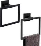 LGSFTBFS 2 Pack Matte Black Square Towel Ring, Modern Hand Towel Holder for Bathroom, SUS304 Stainless Steel Towel Hangers Wall-Mounted