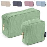 MAGEFY Corduroy Makeup Bag for Purse 2 Pieces Cosmetic Bag for Women Small Make Up Bag Travel Makeup Pouch with Compartment (Green)