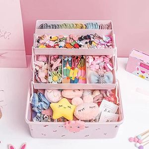 Kids Jewellery Box- Fashion Pink Hair Accessory Jewelry Box Headband Holder, Portable Travel Hair Accessories Organiser Storage Box, Dressing Jewelry Case for Girls