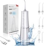 Water Flosser Cordless for Teeth Cleaning, 5 Modes Portable Water Floss with 300ML Tank, 6 Jet Tips, USB C Rechargeable Power Water Teeth Cleaner Picks with IPX7 Waterproof for Travel Home (White)