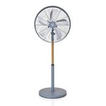 Swan SFA16910GRYN Nordic 16-Inch Pedestal Fan with 4 Power Levels, Oscillation Function and Adjustable Height, Grey with Wood Effect Accents