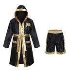 maxToonrain Boxer Fancy Dress Men Funny,Adult Holloween Costumes Funny Stain Printing Hooded Boxing Costume Robe+Shorts Outfit(Gold,M)