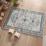 Entry Rug Small Front Door Mat-Deerly Distressed Floral Medallion Boho Oriental Non-Slip Machine Washable Small Soft Area Rug for Bedroom Kitchen Hallway Bathroom Laundry(Grey,2x3ft)