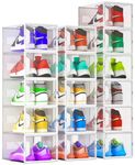 Unique Impression 16 Pack Shoe Storage Box Large Size- Clear Stackable Boxes - Plastic Trainer Storage Boxes - Transparent Shoe Display Containers - Fits Up To UK 11 size men’s