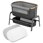 Maxi-Cosi Iora Co-Sleeper with Fitted Sheets for Mattress, Bedside Crib with Easy Slide Function, Suitable from Birth, 0 Months - 9 kg, Essential Graphite