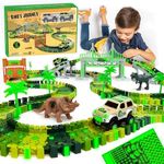 Dinosaur Glow in the Dark Race Train Track Toy for Boys & Girls Ages 3, 4, 5, 6, and 7, Let Your Kids' Imagination Bring Dino's Journey Adventure to Life (159 Pcs) DinoManiacs by JitteryGit