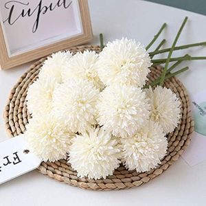 Homyu (Milk White) - Artificial Flowers Chrysanthemum Ball Flowers Bouquet 10pcs Present for Important People Glorious Moral for Home Office Coffee House Parties and Wedding(Milk White)