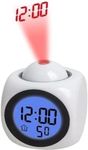 Hooipo Projection Digital Alarm Clock LCD Voice Talking Table Clock with Temperature Display for Travel Bedrooms Ceiling Kitchen Desk Shelf Wall (White)