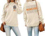 Mama T-Shirt Pullover for Women Funny Letter Halloween Christmas Pattern Mom Holiday Shirt Mom Gift Long Sleeve Top, Momster Long, Large