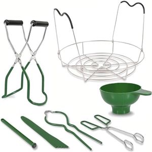 7 Pieces Canning Supplies Kit, Stainless Canning Tools Set with Steamer Rack,Canning Funnel,Jar Lifter,Wrench, Tongs,Lid Lifter Bubble Remover Tool, for Canner/Pot, Beginners And professionals(Green)