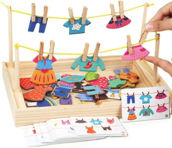 EduLand Montessori Practical Life Clothes Hanging Job Rope Strings Hanging Clothes with Clothespins Airing Clothes Montessori Classroom Clothes Hanging Dress-Up Game for 2-6 years old Educational Gift