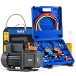 Orion Motor Tech AC Vacuum Pump and Gauge Set, 1/3 hp 4 cfm Vacuum Pump Manifold Gauge Kit with Leak Detector 3 Hoses & Adapter for R1234yf, A/C Vacuum Pump Kit with Vacuum Oil for Auto HVAC Systems