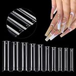 500Pcs XXL Extra Long Nail Tips, No C Curve Clear Square False Nails Professional Set,10 Sizes Ballerina Shaped Straight Fake Nails,Half Cover Press on Nails Extension Kit for DIY Nail Art