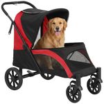 PawHut Dog Stroller, Easy Folding Pet Stroller for Large Dogs, Puppy Pram Pet Pushchair with 4 Big Wheels, Shock-Absorbing Frame, Safety Leashes, Brakes, Maximum Load 30 kg, Red/Black