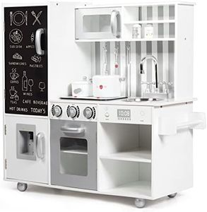 HONEY JOY Kids Kitchen Play Set, Realistic Pretend Playset w/Simulated Sound, Blackboard, Removable Sink, Stovetop, Multiple Storage Cabinets, Fun & Educational Kitchen Cooking Toy for Boys Girls