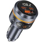 UNBREAKcable 50W Bluetooth 5.1 FM Transmitter for Car, [PD 30W + QC 3.0] All Metal 3 USB Port Car Charger HiFi Bass Cigarette Lighter Radio Mp3 Adapter with Orange LED Supports Siri Google Assistant