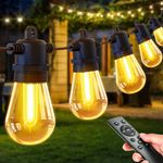 PBGMRT Outdoor Festoon Lights Mains Powered - 100ft/30m Outside String Lights 30+2 S14 LED Dimmable Bulbs with Remote, IP65 Waterproof for Patio Gazebo Pergola Garden Backyard