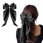 Silky Satin Bowknot Clips for Women Girls White Black Red Bow Clips Large Hair Bows Accessories for Women Girls Hair Bow Ribbons for Hair (Black)