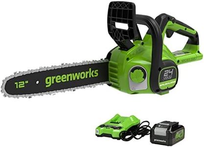 Greenworks GD24CS30K4 Cordless Chainsaw with Brushless Motor, 30cm Bar Length, 7.8m/s Chain Speed, Auto-Oiler, Kickback Protection, 24V 4Ah Battery & Charger, 3 Year Guarantee