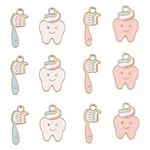 LiQunSweet 80Pcs 4 Styles Healthy Tooth Toothpaste Toothbrush Charms Enamel Teeth Mini Charms for Jewelry Making DIY Craft Accessories - 8.5x18mm