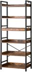 6 Tier Bookshelf, Adjustable Industrial Bookcase, Vertical Tall Book Shelf, Wood and Black Metal Open Bookshelves for Home Office, Living Room, Bedroom, 70 Inch