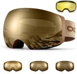 Odoland Photochromic Magnetic Interchangeable Ski Goggles with 2 Lens, Large Spherical Frameless Snow Snowboard Goggles for Men Women, Potochromic Revo Golden Lens