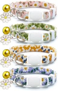 LAFAYI 4 Pack Cotton Breakaway Cat Collar with Bell & Flowers Pendant,Cute Pet Kitten Collar for Girl Boy Cats,Pet Supplies,Stuff,Accessories,Gifts