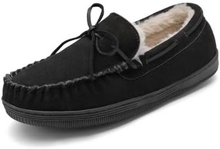 DREAM PAIRS Men's Moccasin Slippers Fuzzy Plush House Shoes Indoor Outdoor Fleece Lining Loafers,Size 9,BLACK,FUR-LOAFER-01