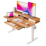 FEZIBO 48 x 24 Inch Height Adjustable Electric Standing Desk with 2 Drawers and Keyboard Tray, Sit Stand Desk with Storage Shelf, White Frame/Light Rustic Brown Top