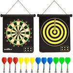 WIn SPORTS Magnetic Dart Board Kids Game,Two Sided Roll Up Dartboard,Indoor Outdoor Game,15 Inch Kids Darts Board,Includes 12 Magnetic Safe Darts,Easily Hangs Anywhere