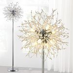 Rayofly Modern Crystal Fireworks Floor Lamps, Chrome Standing Lamp with Foot Switch, 8 Lights, 170cm, Glass Metal Tall Pole Tree Lighting for Living Room, Bedroom, Corner, Sofa