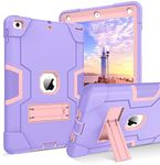 iPad 6th/ 5th Generation Case, iPad 9.7 2018/2017 Case, GaoBao 3 in 1 Heavy Duty Shockproof with Kickstand Kids Friendly Hard PC + Silicone Protective Girly Cover for iPad 9.7'', Purple/Rose Gold