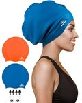 Reymand 2 Pack Extra Large Swimming Cap for Braids and Dreadlocks, Silicone Swimming Hat for Long Hair, Weaves, Curls & Afros, Waterproof Adult Swim Cap Bathing Caps for Women Men(Orange+Navy)