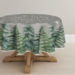 Horaldaily Christmas Tablecloth 48×48 Inch Round, Winter Snow Trees Grey Washable Table Cover for Party Picnic Dinner Decor