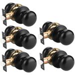 GOBEKOR 5 Pack Matte Black Door Knob Passage Function, Passage Door Knob for Hall and Closet Door Lockset Non-Locking, Round Ball Doorknob Colonial Style Door Handle Knob, Left and Right Open