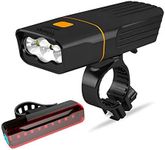 USB Rechargeable Bike Light Front, Super Bright 3 Led 3000 Lumens, Runtime 10hrs Waterproof Bicycle Headlight and Taillight, Free Bike Tail Light, Cycling Safety Flashlight