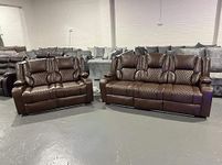 Orlando - Electric Recliners Sofa With Cupholders - 3+2 Seater Sofa Grey/LED Lights/Wireless Charging (Brown)