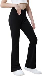 Girls Flare Leggings Size 11-12 Years Old Durable V-Cross Waist Athletic Black Pants for Kids Dance Jog