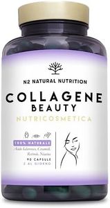 Collagene Marino con Acido Ialuronico, Retinolo, Ceramidi e Niacina. Integratori Effetto Antirughe e Antietà. Collagene Idrolizzato. Pelle sana e idratata. 90 Capsule. N2 Natural Nutrition