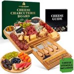 Charcuterie Board Set, Bamboo Cheese Tray - 13"x13" Charcuterie Set with Cheese Utensils, Fruit Tray, and 2 Bowls Included by Woodenhouse