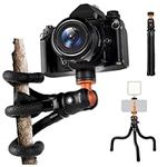 TARION Flexible Phone Tripod Stand - Mini Desk Tripod Stand with Hidden Phone Clamp 1/4" Screw Adapter Stable Portable Multifunctional for Smartphone Camera Vlog Live Stream Travel Selfie Stick MDS-01