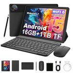 MUISOO Latest 2026 Upgraded Android 15 Tablet, 16GB+1TB Expandable, Android Tablet with Bluetooth 5.4, WiFi 6, Dual Camera, Touch Tablet with Keyboard, Protective Case, Mouse and Headphones (Black)