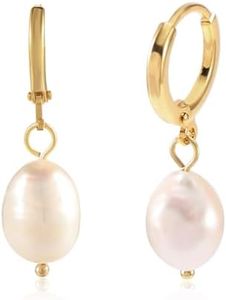 LIAN 18K Gold Plated Hoop Earrings Freshwater Pearl Huggie Earrings Chunky Hoops Drop Dangle Earrings for Women Dainty Jewelry Gifts(Hoop-Small)